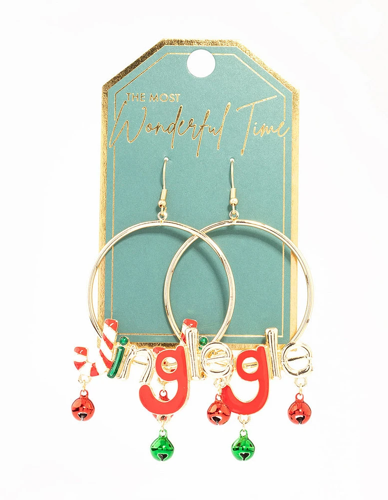 Gold Jingle Hoop Drop Earrings