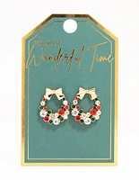 Red & Green Diamante Wreath Stud Earrings