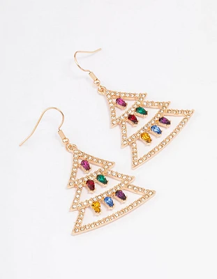 Diamante Xmas Tree & Lights Drop Earrings