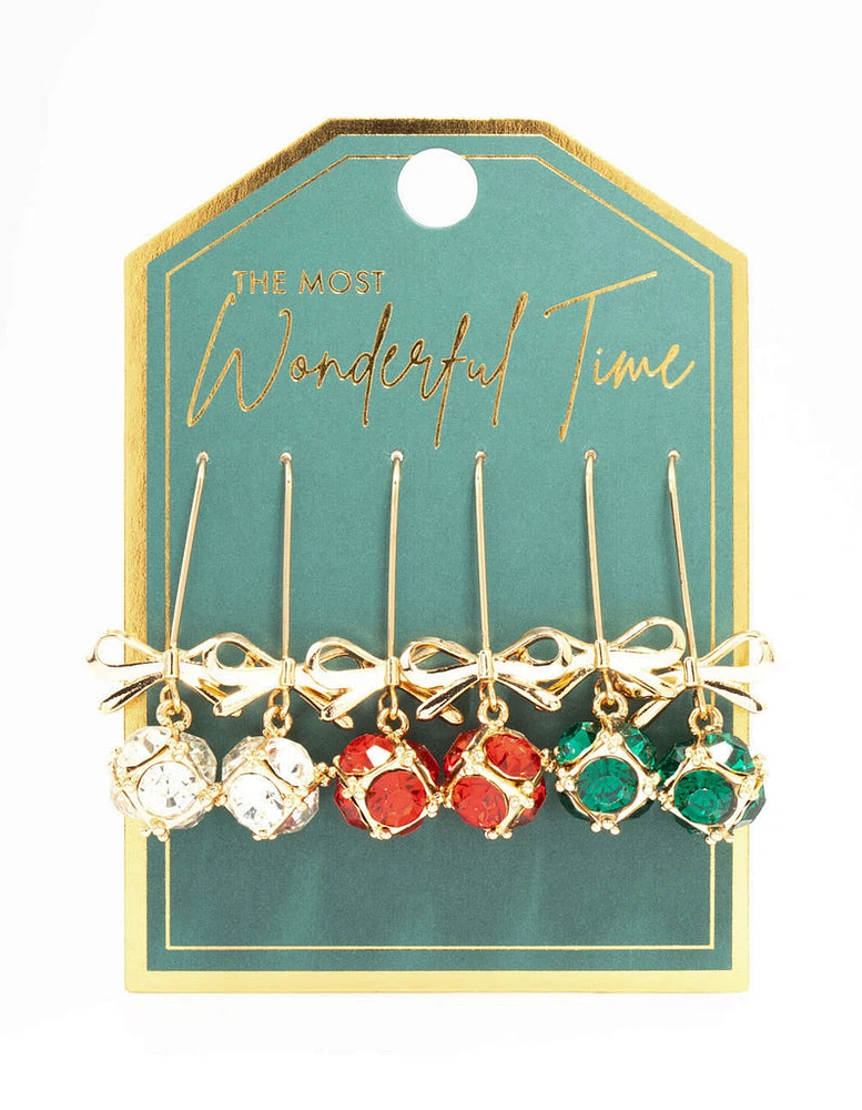 Multicoloured Baubles Drop Earrings 3-Pack