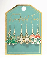 Wreath, Tree & Snowflake Drop Earrings 3-Pack