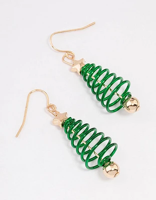 Green & Gold Spiral Tree Drop Earrings