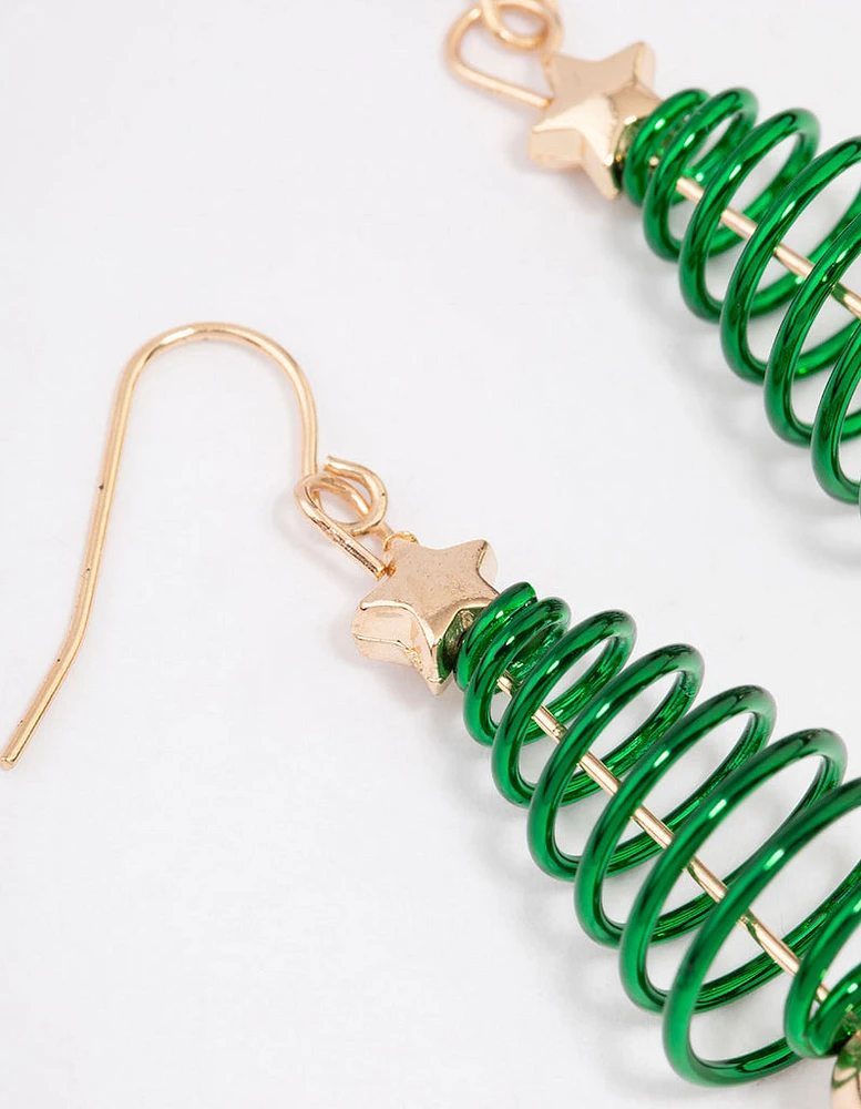 Green & Gold Spiral Tree Drop Earrings