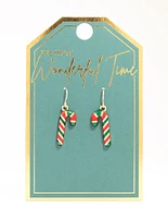 Red & Green Candy Cane Enamel Drop Earrings