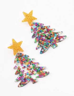 Multicoloured Sequin Tree Drop Earrings