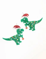 Acrylic Dinosaur With A Santa Hat Drop Earrings