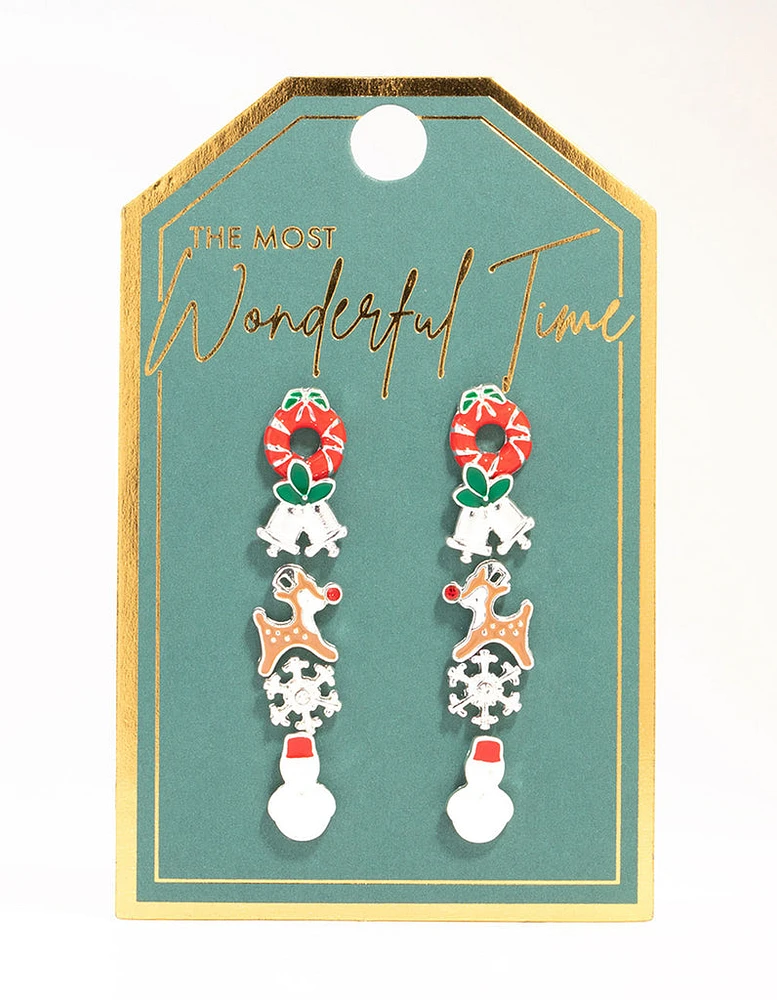 Snowman & Wreath Enamel Stud Earrings 5-Pack