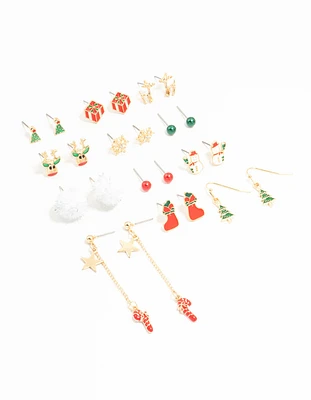 Candy Cane & Reindeer Mixed Stud Earrings 12-Pack