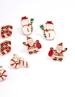 Present & Candy Cane Enamel Stud Earrings 5-Pack