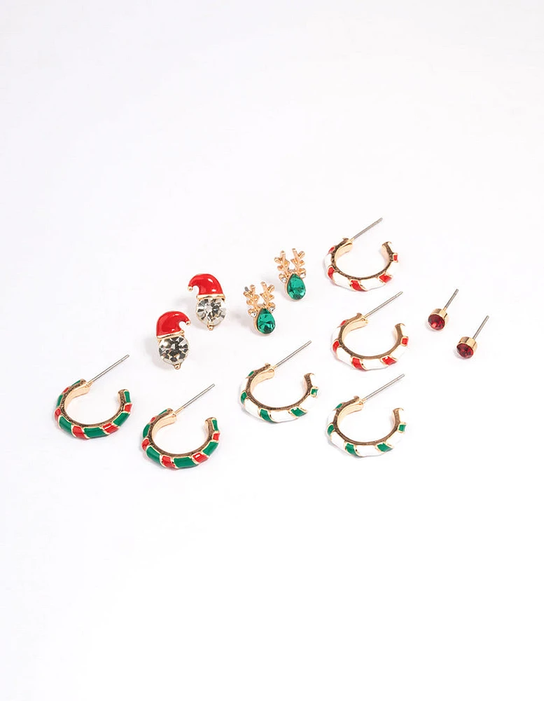 Candy Cane Hoop & Stud Earrings 6-Pack