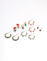 Candy Cane Hoop & Stud Earrings 6-Pack