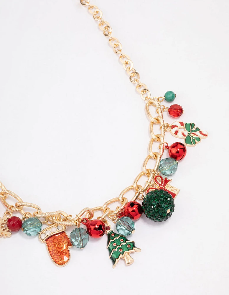 Tree, Bells & Beads Festive Charm Necklace