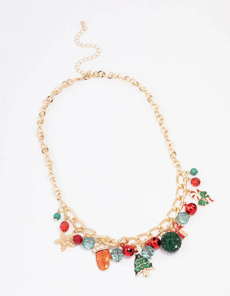 Tree, Bells & Beads Festive Charm Necklace