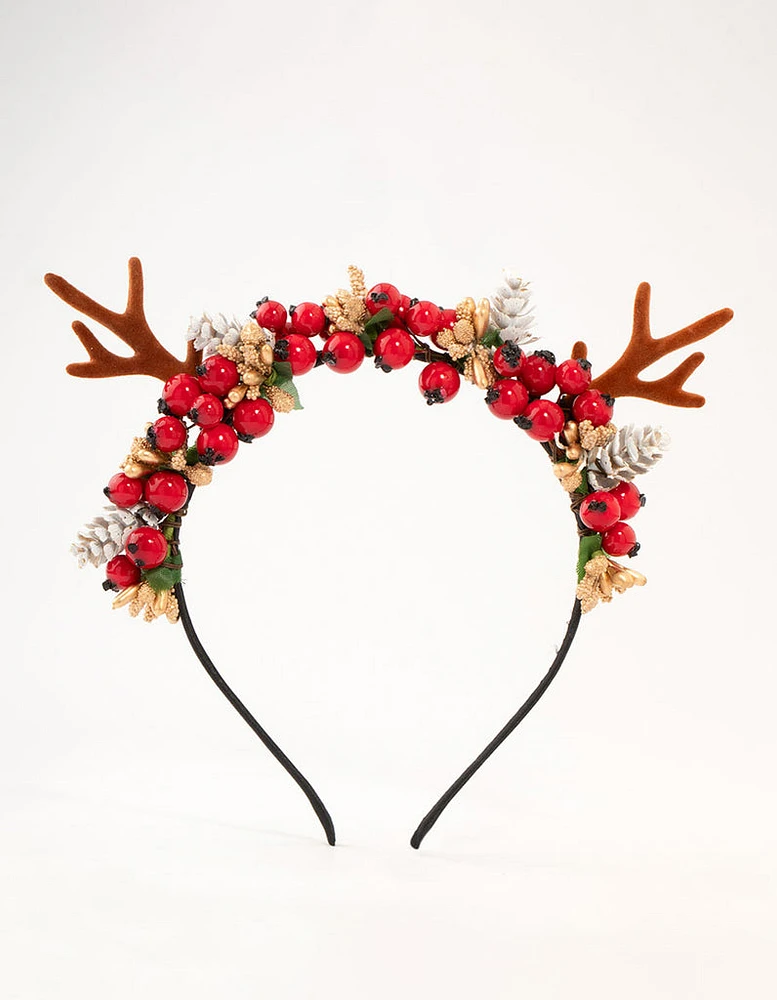 Reindeer & Wreath Fabric Headband