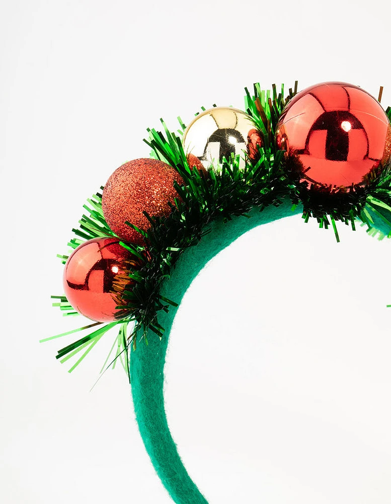 Red, Green & Gold Bauble Tinsel Headband