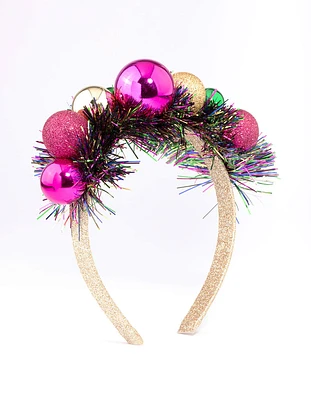 Multicoloured Xmas Bauble Tinsel Headband