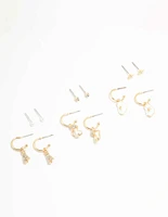 Gold Winter Mitten & Christmas Tree  Earrings 6-Pack