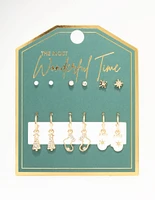 Gold Winter Mitten & Christmas Tree  Earrings 6-Pack