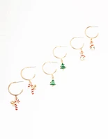 Gold Festive Charm Hoops Earrings 3-Pack