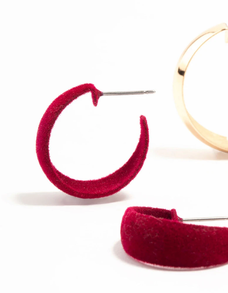 Red Velvet Fabric & Gold Earrings 3-Pack