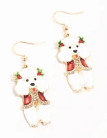 White Poodle Drop Gold Earrings