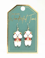 White Poodle Drop Gold Earrings