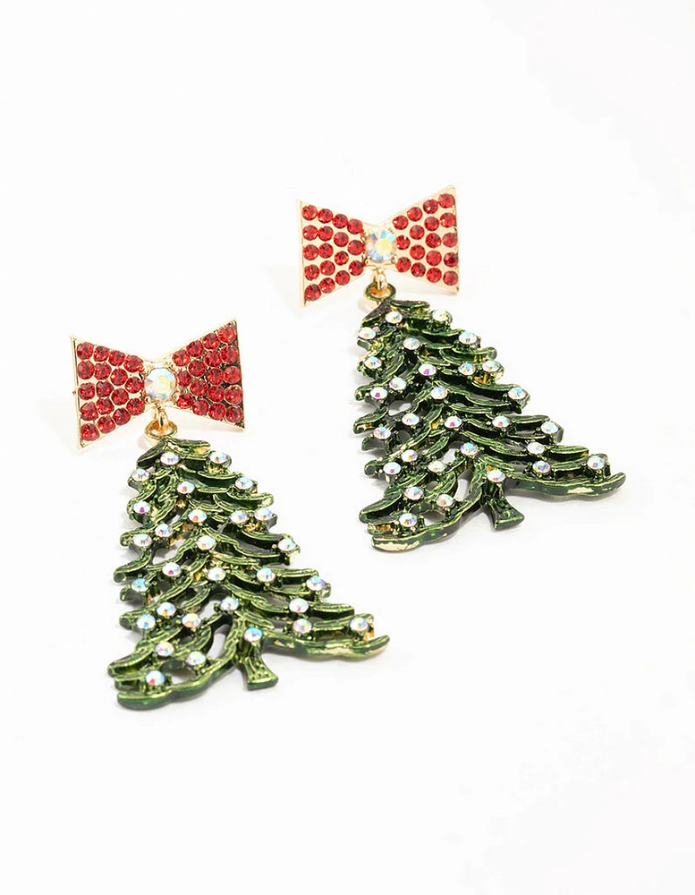 Green Christmas Tree Drop Earrings