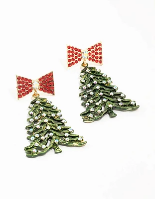 Green Christmas Tree Drop Earrings