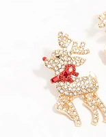 Gold Diamante Red Nosed Reindeer Earrings