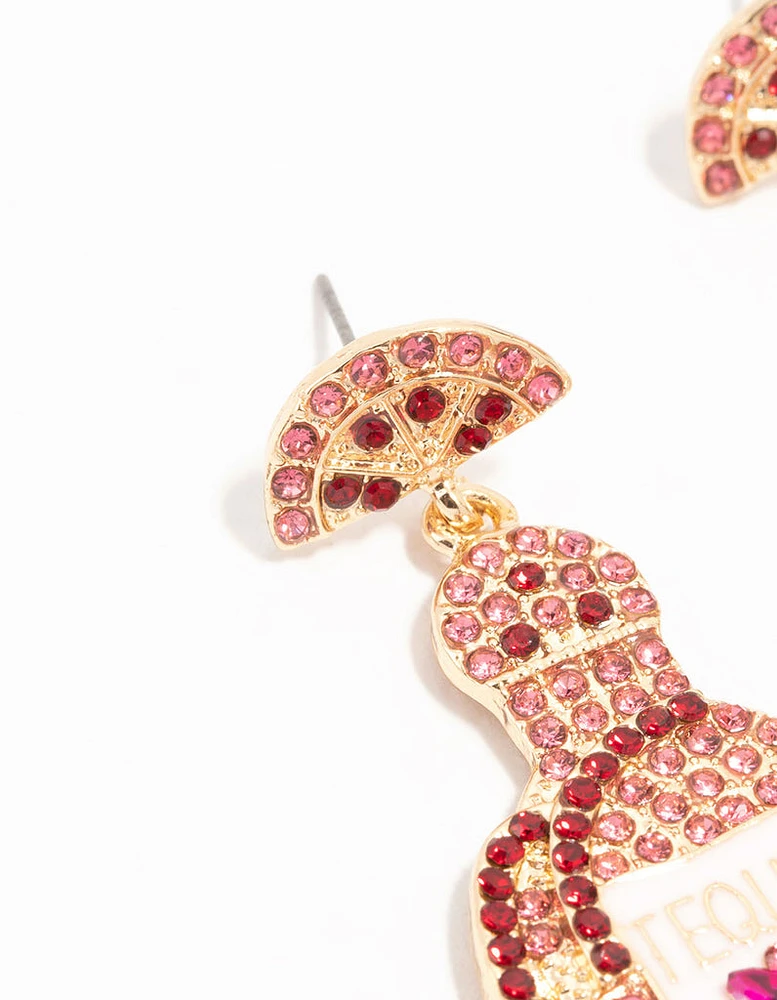 Pink Diamante Tequila Bottle Drop Earrings