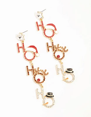 Large Diamante Ho Ho Ho Drop Earrings