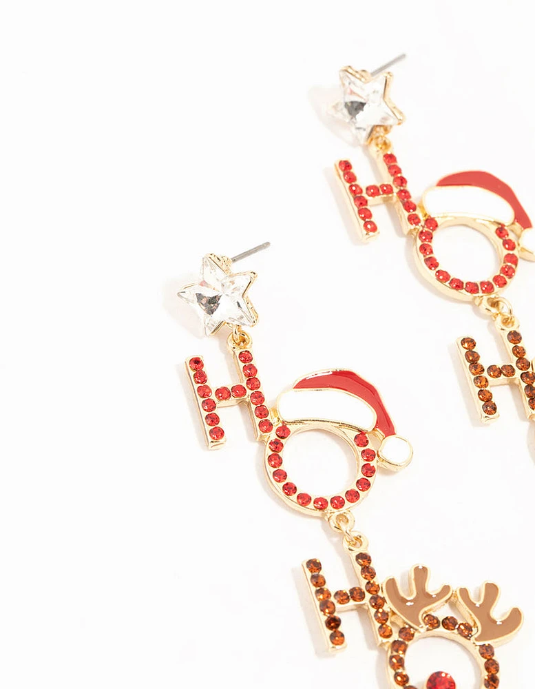 Large Diamante Ho Ho Ho Drop Earrings