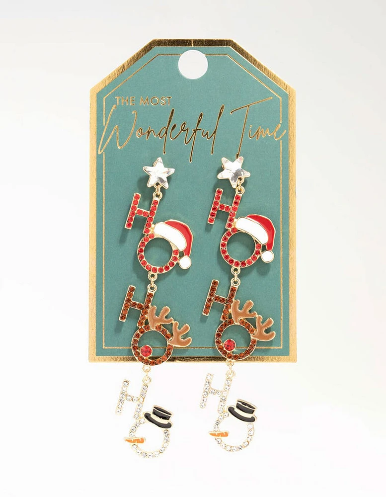 Large Diamante Ho Ho Ho Drop Earrings