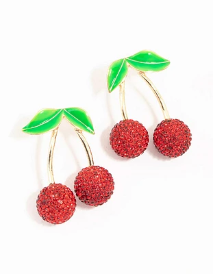 Cherry Diamante Gold Earrings