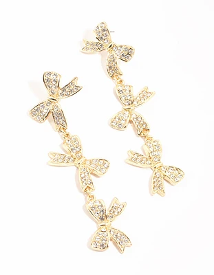 Gold Diamante Bows Drop Earrings