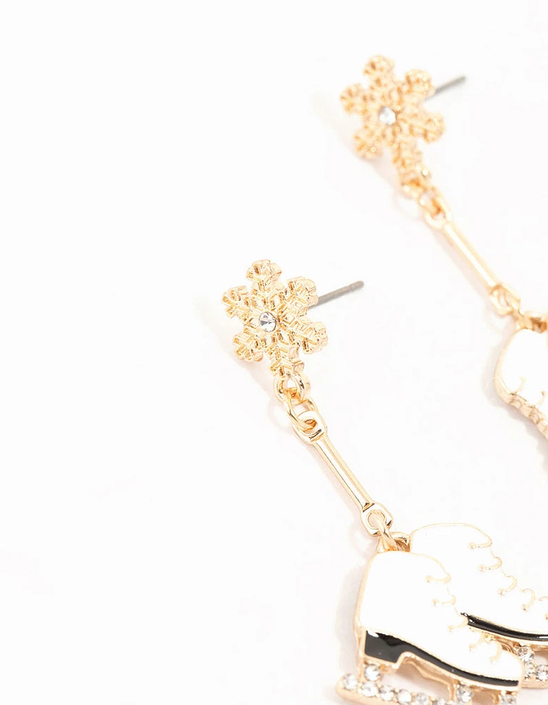 Snowflakes & Ice Skates Diamante Drop Earrings