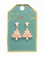 Gold Pink Diamante Tree Earrings