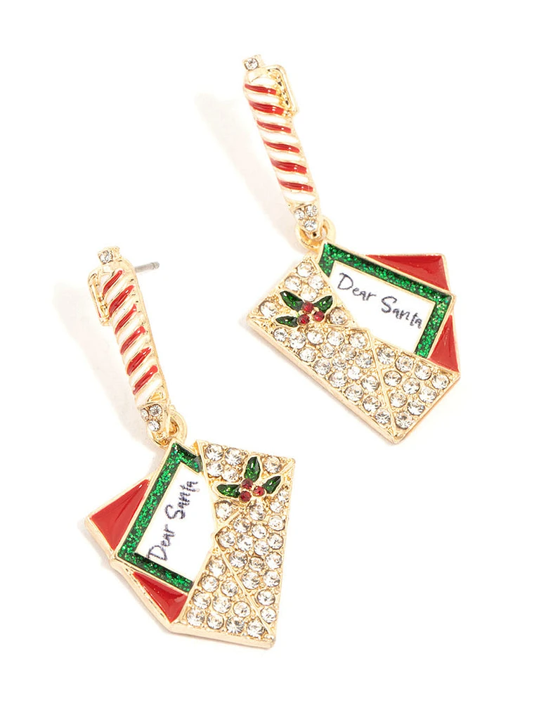 Santa Letter Gold Drop Earrings