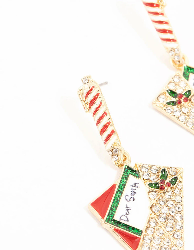 Santa Letter Gold Drop Earrings