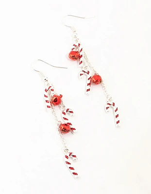 Candy Cane Rhodium Drop Earrings