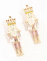 Nutcracker Pink, Amber & Yellow Diamante Gold Stud Earrings