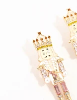 Nutcracker Pink, Amber & Yellow Diamante Gold Stud Earrings