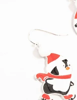 Skating Penguins Silver Drop Earrings