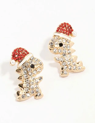 Mini Dinosaurs Gold Stud Earrings