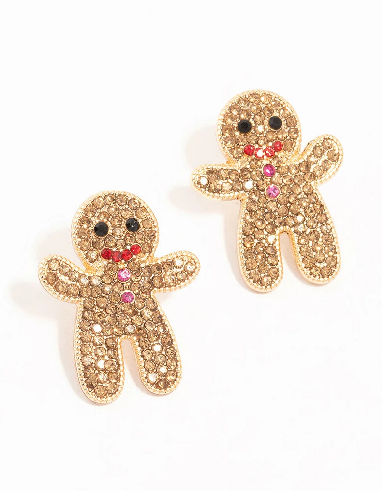 Diamante Gingerbread Man Stud Earrings