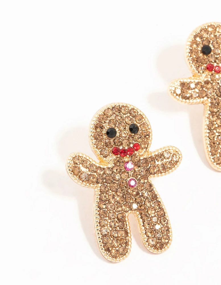 Diamante Gingerbread Man Stud Earrings