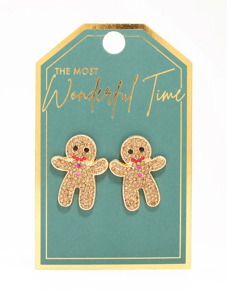 Diamante Gingerbread Man Stud Earrings