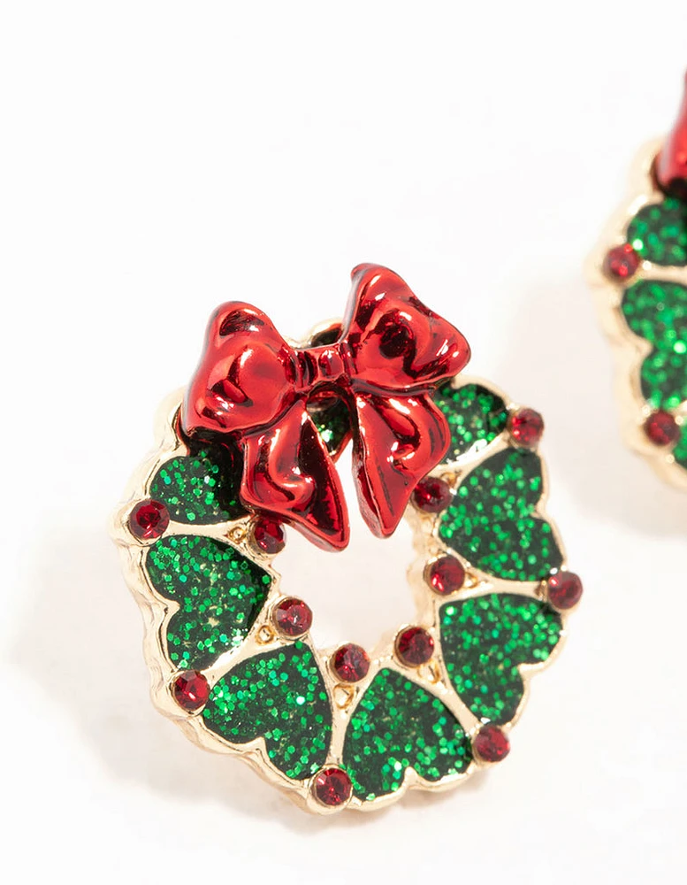 Green Wreath Stud Earrings