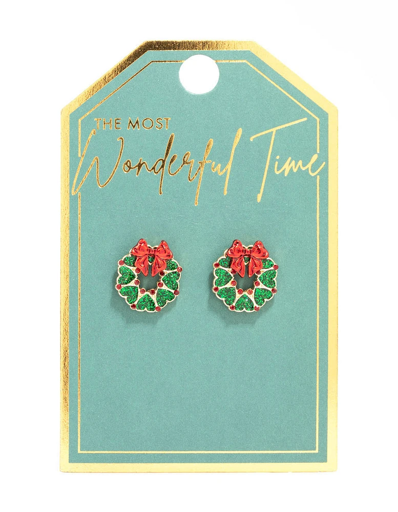 Green Wreath Stud Earrings