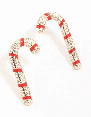 Diamante Candy Cane Silver Earrings